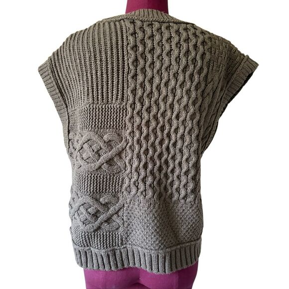 Madewell Patchwork Knit Sweater Vest size S Olive Green Cable - Picture 3 of 7